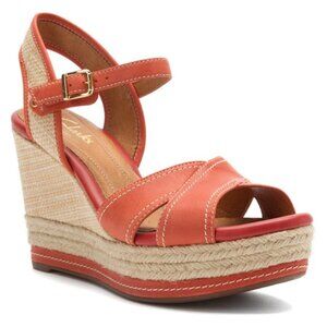 Clark's Pink Wedge Sandals Espadrilles 7.5 Amelia Indigo
